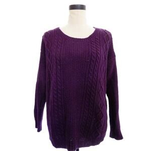 Coincidence & Chance Purple Oversized Cable Knit Sweater Top Medium